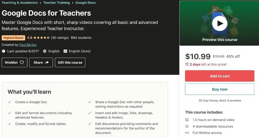 7. Google Docs for Teachers (Udemy)