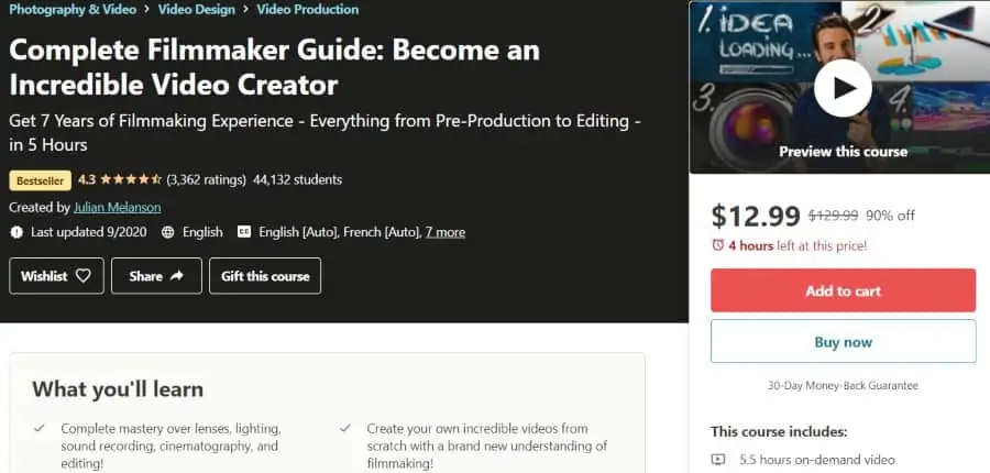 9. Complete Filmmaker Guide Become an Incredible Video Creator (Udemy)