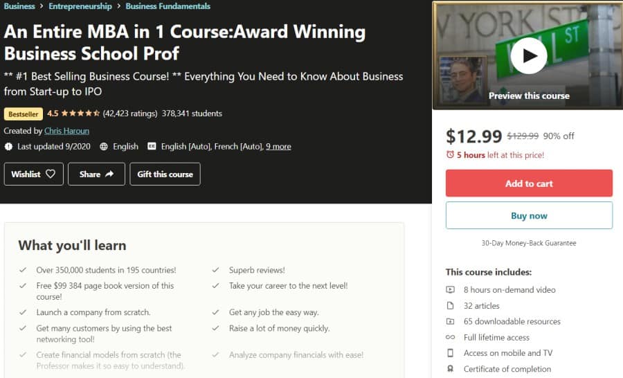 An Entire MBA in 1 Course Award Winning Business School Prof (Udemy)