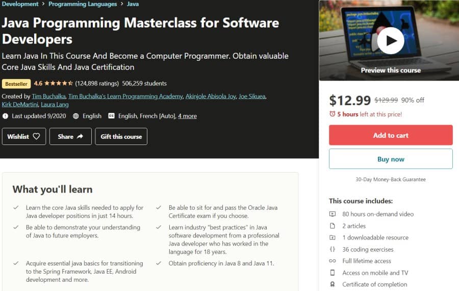 Java Programming Masterclass for Software Developers (Udemy)