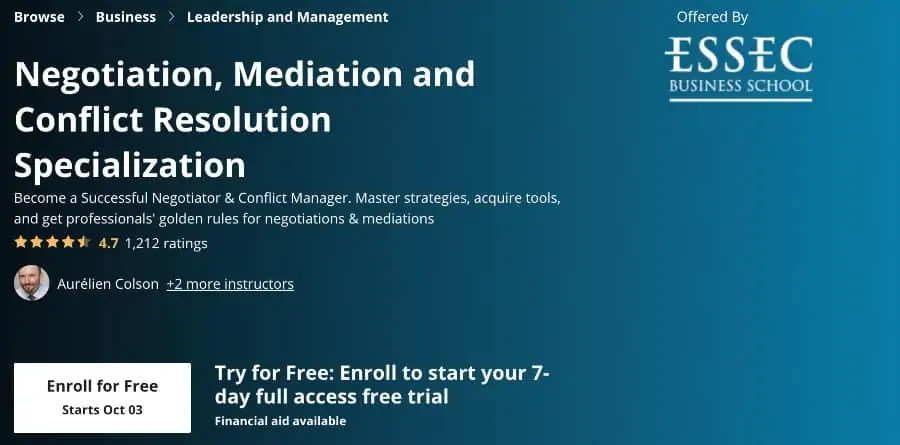 Negotiation, Mediation and Conflict Resolution Specialization (Coursera)