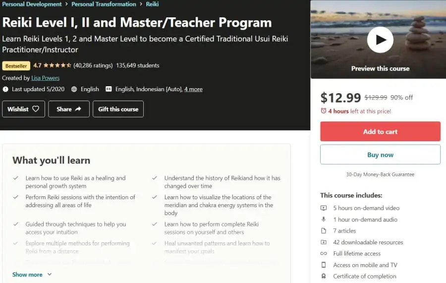 Reiki Level I, II and MasterTeacher Program