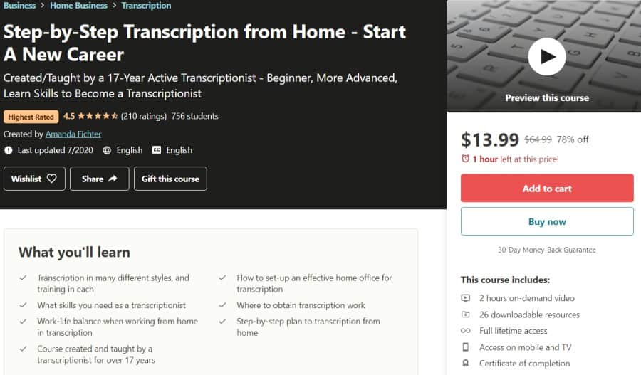Step-by-Step Transcription from Home - Start A New Career (Udemy)