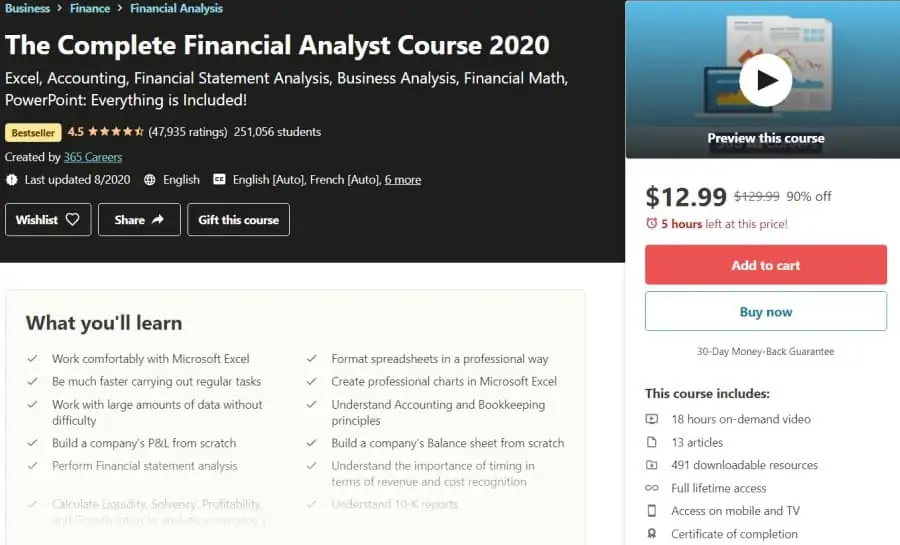 The Complete Financial Analyst Course 2020 (Udemy)