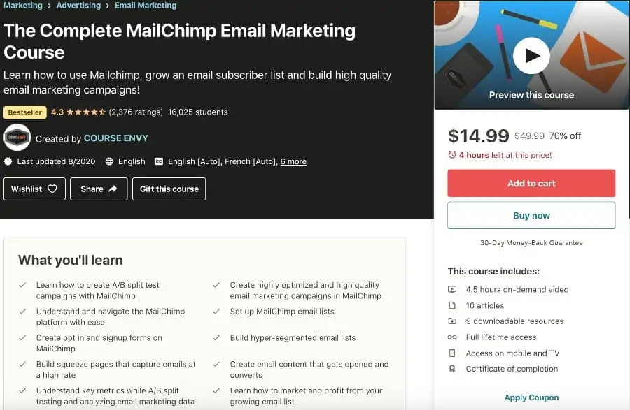 The Complete Mailchimp Email Marketing Course (Udemy)