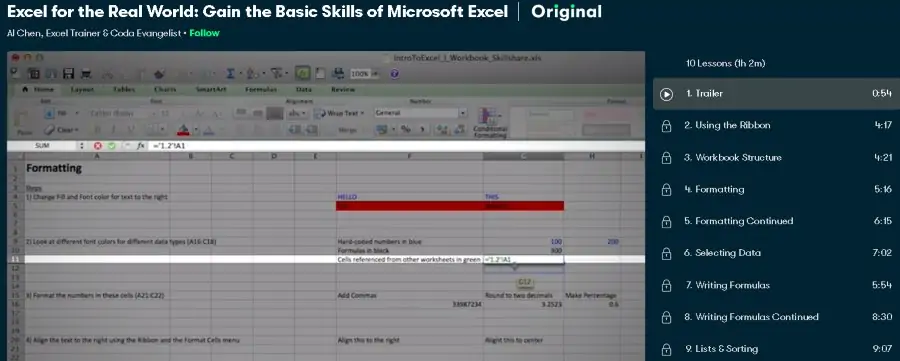 1. Excel for the Real World Gain the Basic Skills of Microsoft Excel (Skillshare)