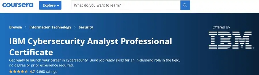 1. IBM Cybersecurity Analyst Professional Certificate (Coursera)