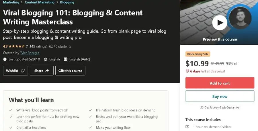 10. Viral Blogging 101 Blogging & Content Writing Masterclass (Udemy)