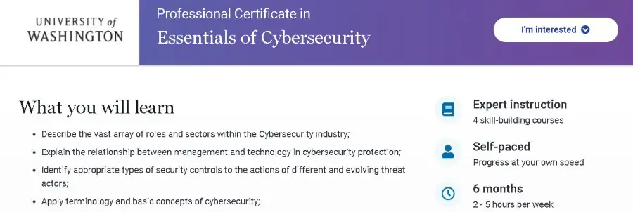 11. Professional Certificate in Essentials of Cyber Security (edX)