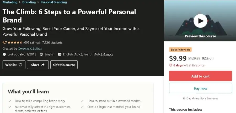 11. The Climb: 6 Steps to a Powerful Personal Brand (Udemy)