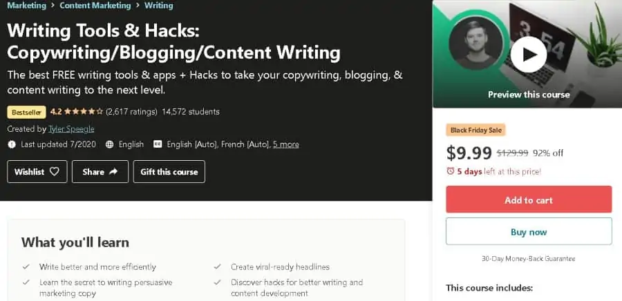 11. Writing Tools and Hacks Copywriting Blogging Content Writing (Udemy)
