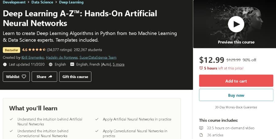 12. Deep Learning A-Z Hands-On Artificial Neural Networks (Udemy)