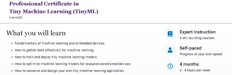 13. Professional Certificate in Tiny Machine Learning [TinyML] (edX)