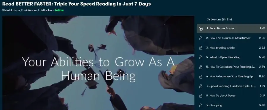 2. Read BETTER FASTER Triple Your Speed Reading In Just 7 Days (Skillshare)