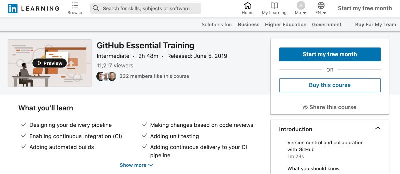 3. GitHub Essential Training (LinkedIn Learning)