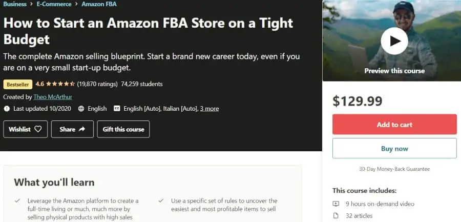 3. How to Start an Amazon FBA Store on a Tight Budget (Udemy)