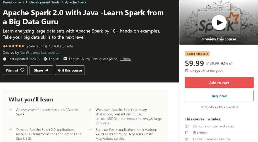 4. Apache Spark 2.0 with Java -Learn Spark from a Big Data Guru (Udemy)