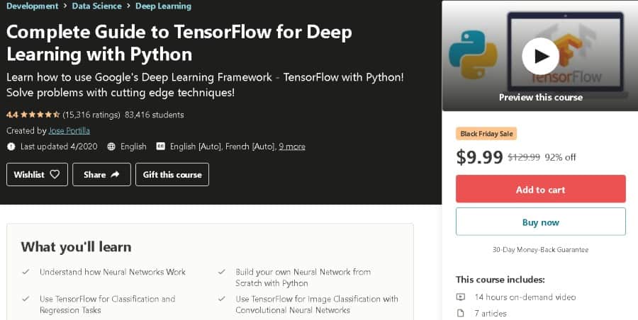 4. Complete Guide to TensorFlow for Deep Learning with Python (Udemy)