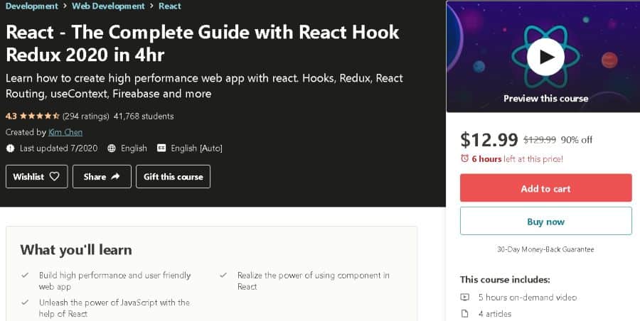 4. React - The Complete Guide [incl Hooks, React Router, Redux] (Udemy)