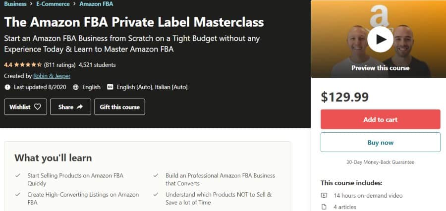 4. The Amazon FBA Private Label Masterclass (Udemy)