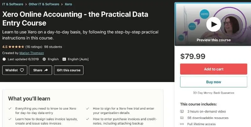4. Xero Online Accounting - the Practical Data Entry Course (Udemy)