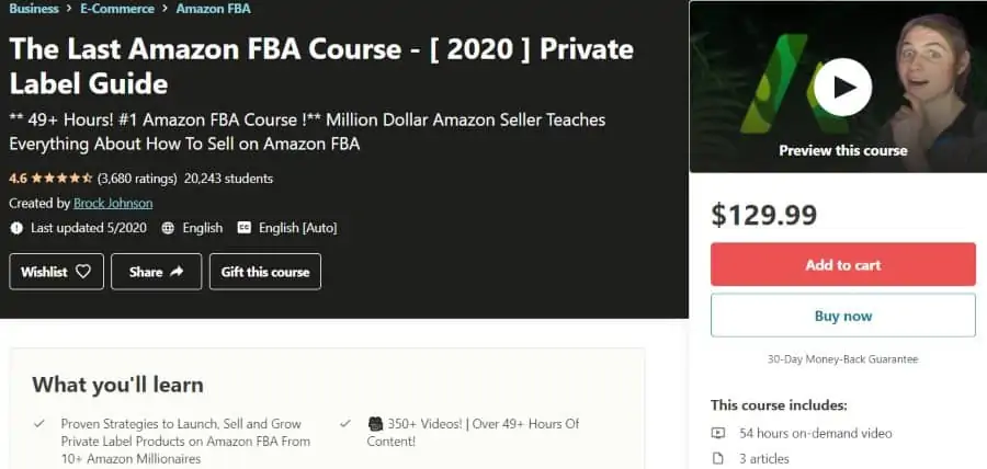5. The Last Amazon FBA Course - [ 2020 ] Private Label Guide (Udemy)