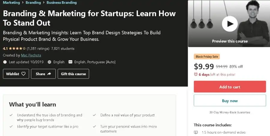 6. Branding & Marketing for Startups Learn How To Stand Out (Udemy)