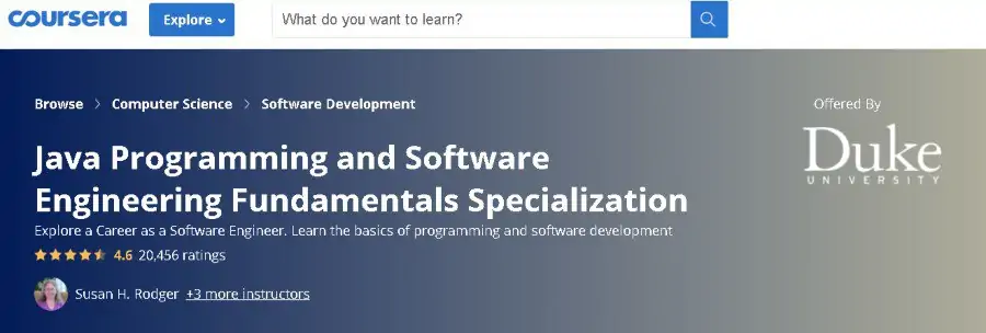 6. Java Programming and Software Engineering Fundamentals Specialization (Coursera)