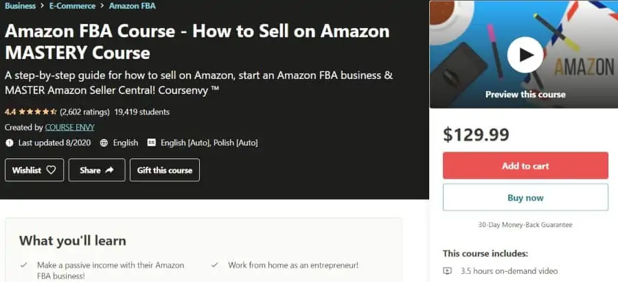 7. Amazon FBA Course - How to Sell on Amazon MASTERY Course (Udemy)