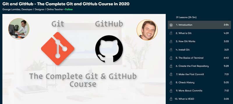 7. Git and GitHub - The Complete Git and GitHub Course in 2020 (Skillshare)
