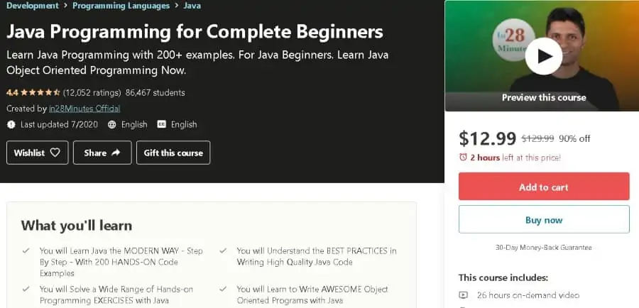 7. Java Programming for Complete Beginners (Udemy)