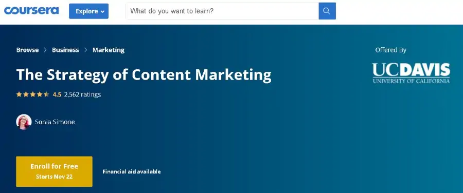 7. The Strategy of Content Marketing (Coursera)