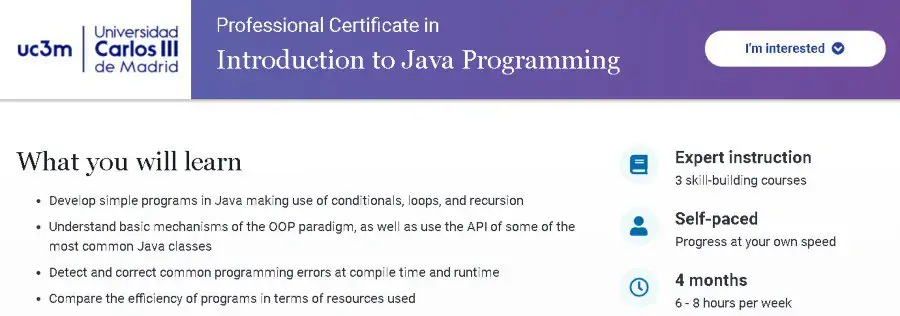 8. Professional Certificate in Introduction to Java Programming (edX)