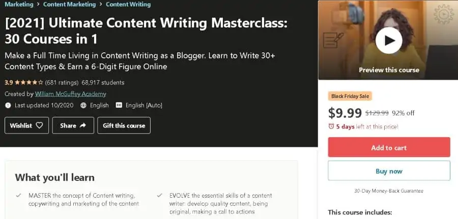 9. Ultimate Content Writing Masterclass 30 Courses in 1 (Udemy)