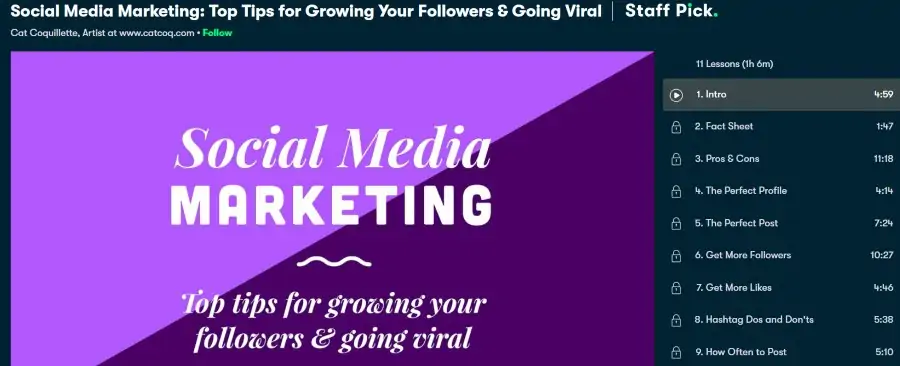 1. Social Media Marketing Top Tips for Growing Your Followers & Going Viral (Skillshare)