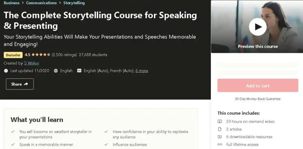 10. The Complete Storytelling Course for Speaking & Presenting (Udemy)