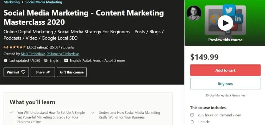 11. Social Media Marketing - Content Marketing Masterclass 2020 (Udemy)