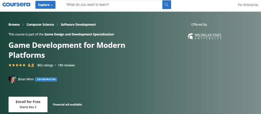 13. Game Development for Modern Platforms (Coursera)