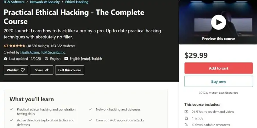 17. Practical Ethical Hacking - The Complete Course (Udemy)