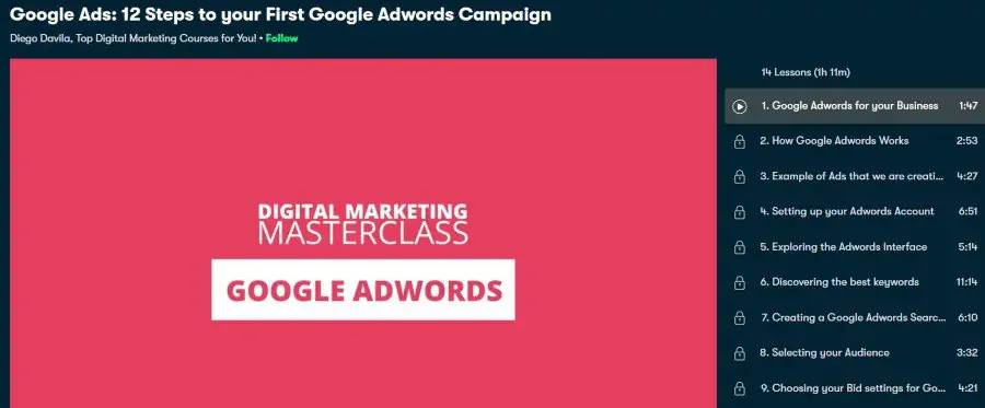 2. Google Ads 12 Steps to your First Google Adwords Campaign (Skillshare)