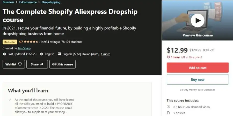 2. The Complete Shopify Aliexpress Dropship course