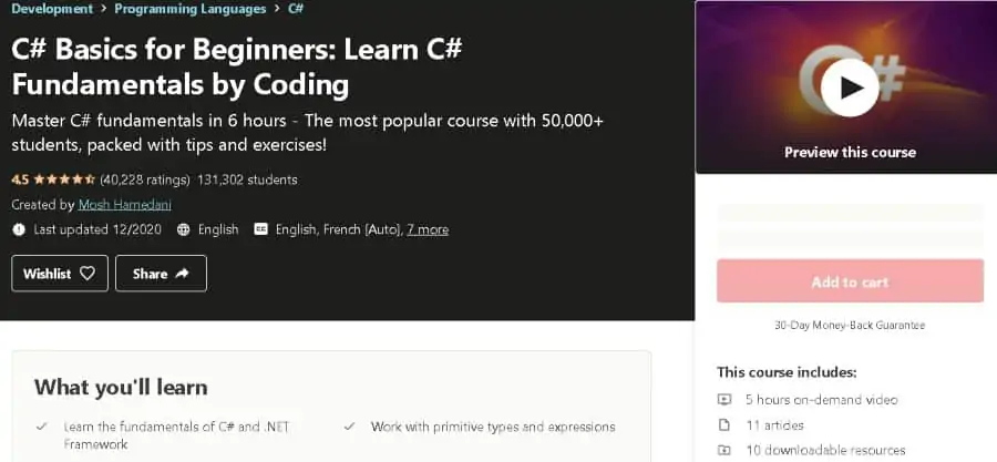 3. C# Basics for Beginners Learn C# Fundamentals by Coding (Udemy)