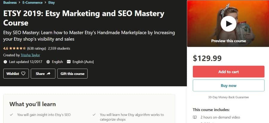 3. ETSY 2019 Etsy Marketing and SEO Mastery Course (Udemy)