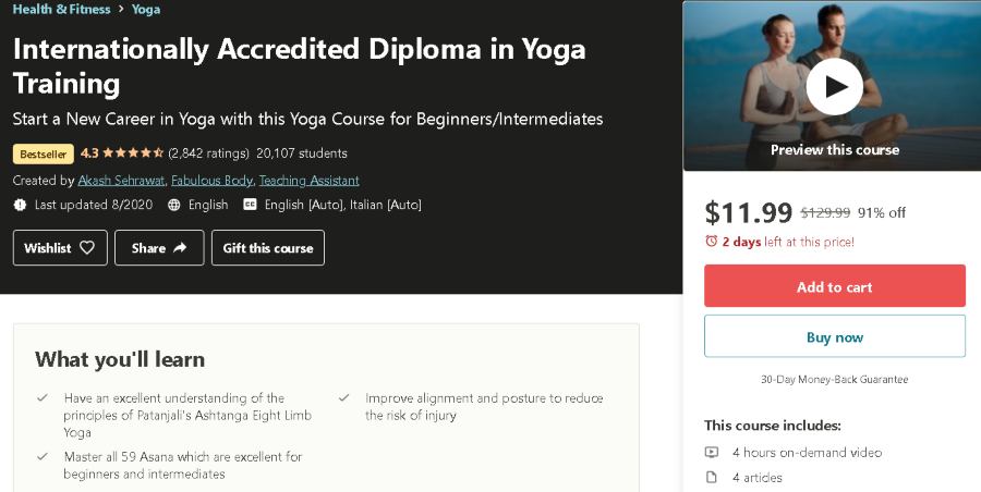 3. Internationally Accredited Diploma in Yoga Training (Udemy)