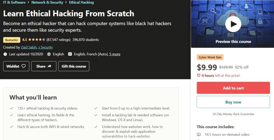 3. Learn Ethical Hacking From Scratch (Udemy)