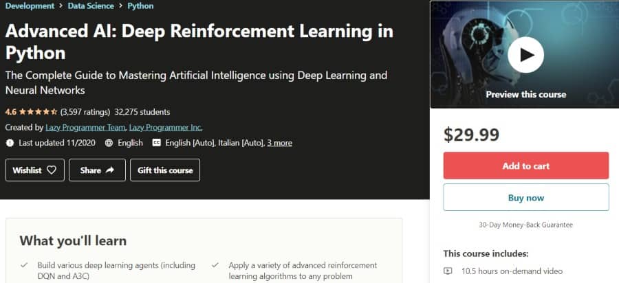 4. Advanced AI Deep Reinforcement Learning in Python (Udemy)