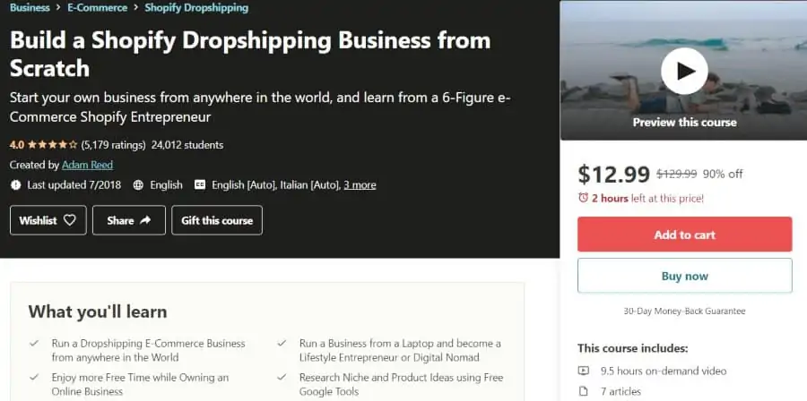 4. Build a Shopify Dropshipping Business from Scratch (Udemy)