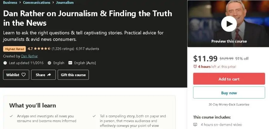 4. Dan Rather on Journalism & Finding the Truth in the News (Udemy)
