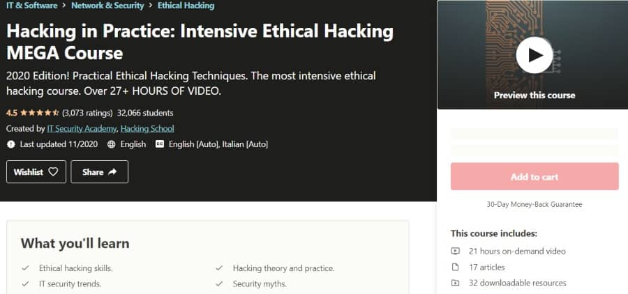 5. Hacking in Practice Intensive Ethical Hacking MEGA Course (Udemy)
