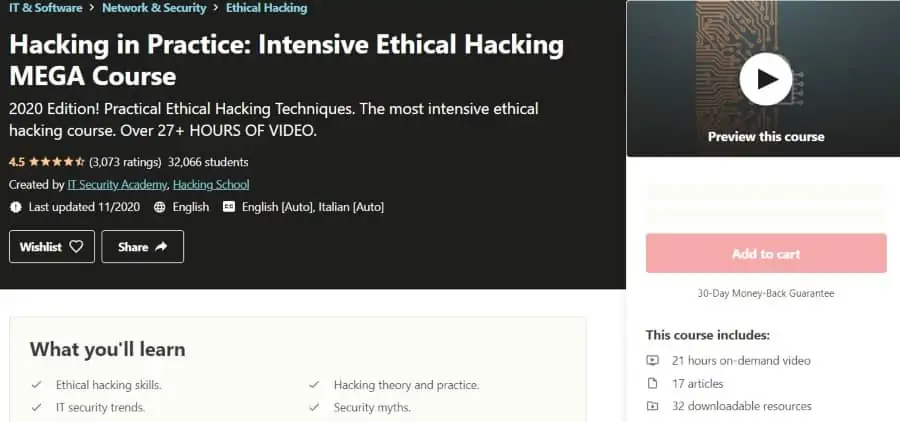 5. Hacking in Practice Intensive Ethical Hacking MEGA Course (Udemy)